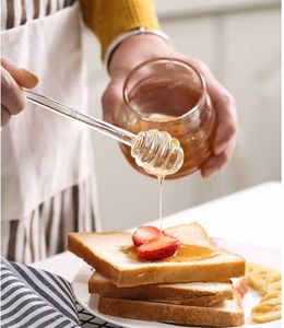 Skedar 200PCs mycket 15cm klart glasrörare omrörare HONEY DIPPER SPOON STICK FÖR JAR Samla och dispensera verktygsverktyg