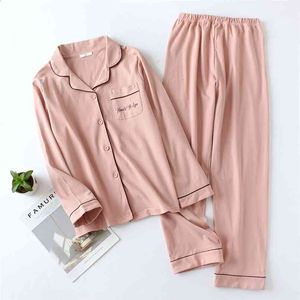 Pijama de algodão do casal definido para outono e inverno calças de manga comprida multi cor homens homewear terno 210809