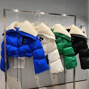 Mulheres para baixo parkas prepomp 2022 inverno manga longa lambswool gola de marinheiro curto casaco de algodão feminino jaqueta com cordão gd005