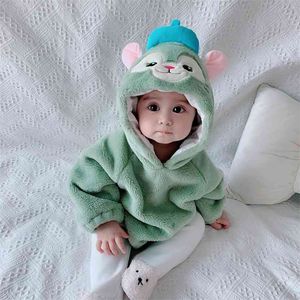 Младенческий детский костюм Ромпер onsie oneyie Зима рожденная одежда ROPA bebe мягкий зеленый кролик свинья милый фланель малыш наряд 210816