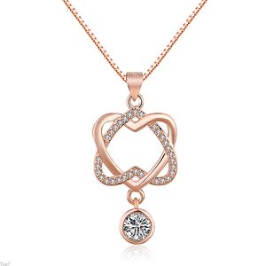 Crystal Womens Necklaces Pendant Jewelry heart-shaped ladies weave diamond inlaid Love gold silver plated