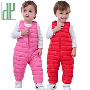 Winter Kinder Daunen Baumwolle Trägerhose für Kinder Overalls Kleinkind Jungen Hosen Warme Baby Mädchen Hosen Wasserdichte Hosen 1-5 Jahre 210306