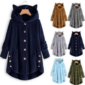 Modanete de casaco de moletom Button Button Casat Patchworl Tops Pullover com capuz LOUCA Blusa PLUS TAMANHA DE VENTO DE VENTAGEM GRESSO DE VENTO 211220