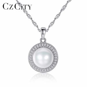 Czcity 925 Srebrny Łańcuch Wisiorek Dla Kobiet 9-9.5mm Nieskazitelne Naturalne Naturalne Pearl Pearl Naszyjnik Fine Jewelry W całości