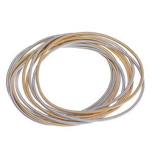 Memory Spring Wire Bracelets for Women Men Fun Bracelet Gold Color 19cm Length Steel Wrap Bangle Jewelry Accessory New 11pcs/lot Q0719