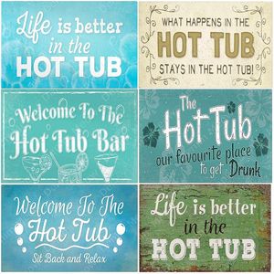 Welcome To The Hot Tub Bar Poster Tub Family Rules Vintage Metal Tin Signs Print letters Pub Club Decoration Rules Wall Art Plate Home Decor Size 20X30cm
