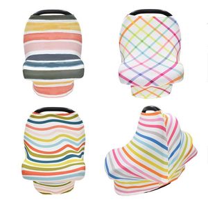 Baby Car Seat Cover Canopy Rainbow Stripe Nursing Cover Multi-Use Stretchy Infinity Scarf ammande kundvagn