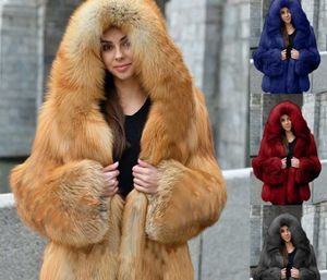Moda Kapüşonlu Yapay Kürk Ceket kadın Sıcak Gevşek İmitasyon Kürk 211207