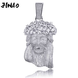 JINAO New Big Jesus Necklace & Pendant With Tennis Chain gold Color Iced Out Cubic Zircon Men's Hip Hop Jewelry Gift X0707
