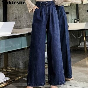 Women High Waist Mom Jeans woman Denim Wide Leg Jeans Blue Loose Palazzo Trousers Autumn Boyfriend Jeans Mujer Plus size 210222