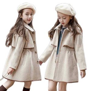 2021 Winter Teenage Girls Long Jackets Toddler Kids Outerwear Clothes Casual Children Warm Woolen Trench Coat Teen Outfits 13 14 H0909
