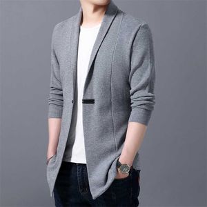 Cardigan Męskie Swetry Wiosna Jesień Mężczyźni Casual Cardigan Kurtka Człowiek Solidny Kolor Długi Sweter Wiatrówka Pojedyncze Przyciski Płaszcze 211006