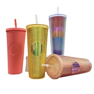 Tumbler fosco plástico cravejado copo 24oz diamante deusa de deusa radiante tumblers 710ml xícaras de café frasco frasco de água fria com palha wlly1063