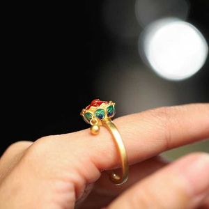 Buddhism Lotus Floral Enamel Rotating Cocktail Ring Buddhist Tibetan Prayer Wheel Ring OM Mantra Finger Ring Good Luck X0715