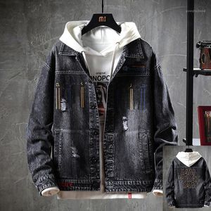 Giacche da uomo Abbigliamento moda 2021 Cowboy Youth Maschio Autunno Studente coreano Lettera ricamata Giacca di jeans da uomo Top di lusso