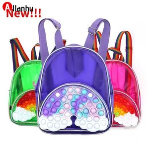 NUOVO! NUOVO!!! Fedex Bolle sensoriali di grande capacità Zaino Fidget Giocattoli di decompressione Borse Arcobaleno Hamburger Giochi con le dita Schioccando le dita Borsa da scuola per bambini Jumbo trasparente