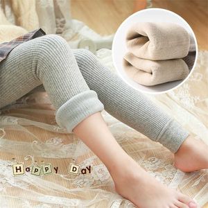 Girls Winter Leggings Plus Velvet Thickened Pants Kids Cashmere Trousers Outer Wear Slim Warm Baby Children Elastic Waist 211103