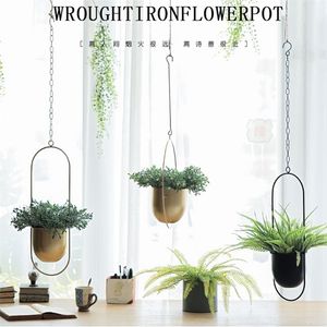 Metal Hanging Pot Plant Hanger Chain Iron Hanging Flower Pot Planter Basket Swinging Flower Pot Plant Holder Home Balcony Decor 210922