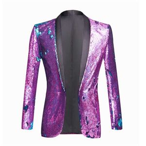 Uomini Shiny Paillettes Glitter Impreziosito Blazer Jacket Uomo Nightclub Blazer Wedding Party Suit Jacket Stage Cantanti Vestiti 211120