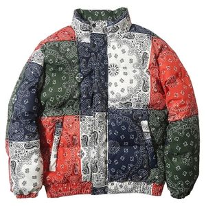 Lacible acolchoado jaqueta homens parka cor vintage bloco patchwork casaco quente inverno harajuku windbreaker streetwear hip hop 210203