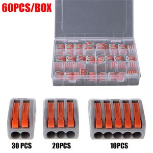 60 PCS/ボックスワイヤーコネクタ2 3 5ポートレバーナット導体PCT-212/PCT-213/PCT-215ファーストターミナルブロック電気スプリッターJK2102x5