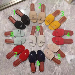 Wear flat bottom leather slippers womens Summer Dew toe with lazy cool slippers fashion versatile beach shoes size35-41 with box and dustbag