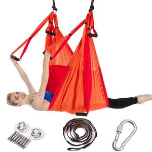 Vollständiger Satz 6 Griffe Yoga-Hängematte Anti-Schwerkraft-Nylon Fliegenschaukel Trapez Lufttraktionsgerät Home Gym Hängegürtel 16 Farben Q0219