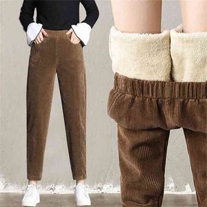 Plush Thick Casual Pant's Corduroy Warm Autumn And Winter High Waist Harem Trouser 210915
