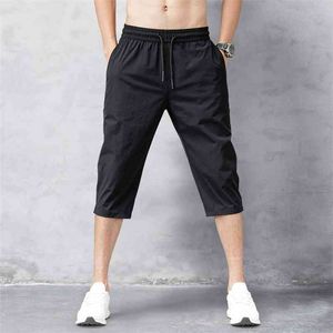 Men's Shorts Summer Breeches Thin Nylon 3/4 Length Trousers Male Bermuda Board Quick Drying Beach Black Long 210716