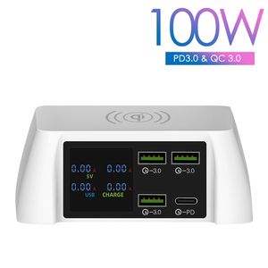 100W Multi USB C Rápido Carregador Sem Fio QC 3.0 9V / 2A 5V / 3A 5 Port LCD Display LCD Quick Chargers Station