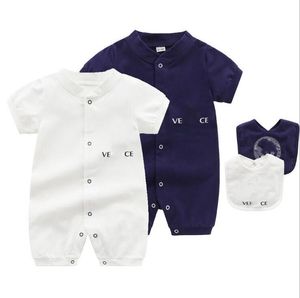 Süße Baby Jungen Mädchen Marke Vers Strampler mit Lätzchen Kopf Porträt Gedruckt Kleinkind Kurzarm Jumpsuits Sommer Säugling Onesies Kinderkleidung 0-24 Monate