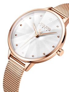 Armbanduhren 4-Blatt Clover Flower Julius Women's Watch Japan nicht Stunden Elegante Modeuhr Edelstahl Armband Girl's Gift Box