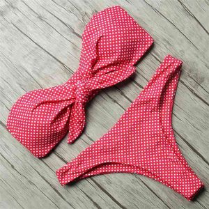 Solid Bandeau Bikini Set Sexy Swimsuit Mulheres Brasileira Thong Swimwear Feminino Halter Top Banhing Terno Natação Wear 210621