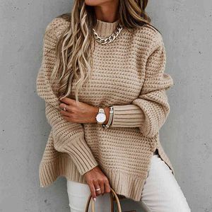 Women Elegant Ribbed Knitted Sweaters Vintage Slim Lantern Sleeve Female Pullover Tops Casual Solid O-Neck Sweater Jumper Y1110