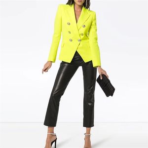 High Street Fashion Classic Designer Blazer Jacket Damskie Lew Metal Buttons Double Breasted Yellow Outer 211019