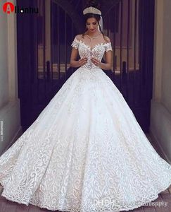 NUOVO! 2022 nuovi abiti da sposa vintage in pizzo abito sexy al largo della spalla maniche corte applique sweep treno una linea abiti da sposa su misura DWJ0208