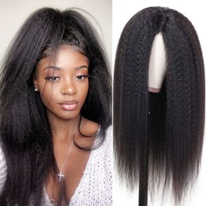 Wholesale kinky hair wigs for blacks resale online - Yaki Straight Wigs Natural Color Long Kinky Straight Wigs For Black Women Synthetic Heat Resistnat Hair Wigs factory direct