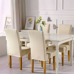 1/4/6 st Jacquard Plain Dining Chair Cover Spanex Elastic Slipcover Case Sträcka för Bröllop El Bankett 211116