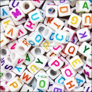 Acrylic, Plastic, Lucite Loose Beads Jewelry 100Pcs/Lot 6 8 10Mm White Different Alphabet Acrylic Colorf Letters For Children Education Diy
