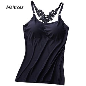 Camis Summer Sexy embroidered Backless Women Tank Tops Sexy Slim Lady Built In Bra Self Mold Bra Tops Strap Camisole TX060 210625
