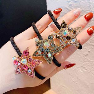 Hair Jewelry Accessories Rhinestone Crystal Star Circle Japan and South Korea Net Red Rope Girls' High Elastic Binding Rubber Band