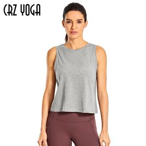 CRZ YOGA Women's Pima Cotton Sleeveless Loose Tank Tops Exercise Gym Tops Athletic Shirts