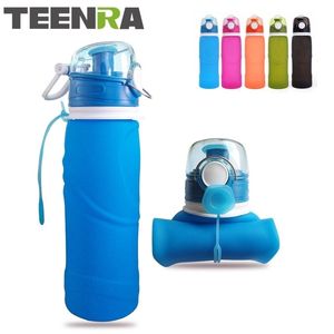 Teenra 750 ml 접을 수있는 실리콘 물병 실리콘 접는 주전자 야외 스포츠 물병 캠핑 여행 병 Y200106