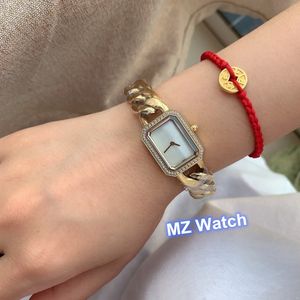 Custom Size Thick Link Chain Quartz Watch Boyfriend cz Diamond Stainless Steel Rectangle Clcok Women Boy Friend Sapphire Watches