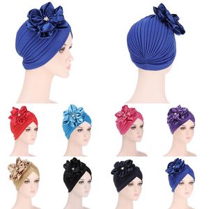 Beanie/Skull Caps Fashion Women Diamonds Flower Turban Cap Soild Color Muslim Headscarf Bonnet Inner Hijabs Arab Head Wraps Hat