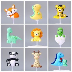 Party Supplies Soft Pottery Dinosaur Ornament Small Beasts Lion Tiger Cake Decoration Plug-in Deer Cartoon Animals Baking Dessert Table Dress Up XG0030