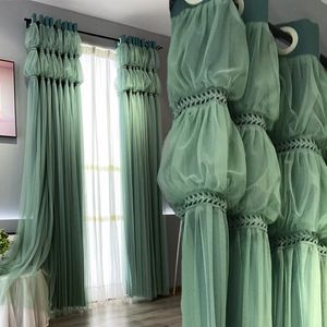 カーテンドレープカスタムダークグリーンフォールドルブラックアウトカーテン韓国風プリンセスパープルブラインド窓治療
