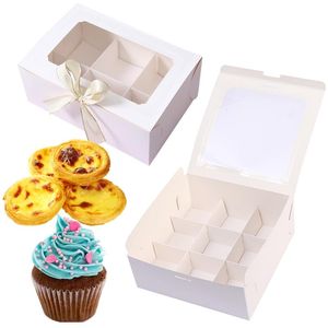 Present Wrap st CLEAR Windowed Cupcake Boxes Förpackning Vit Bageri Egg Tart Pies Cookie Cake Box Baby Shower Bröllopsfest