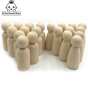 50pcs Men Woman Mixed Plain Blank Natural Wood People Peg Dolls Unpainted Figures Wedding Cake Family Christmas Gift 211106