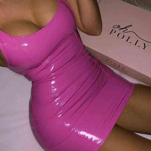 Toplook PU-Kleider Frauen Pink Party Zipper Booty Babe Bodycon Female 2019 Spring Night Club High Waist Basic Dress Vestidos Y220304